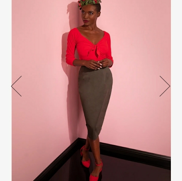 NEW: VIXEN PENCIL SKIRT IN DARK SAGE - Picture 7 of 11